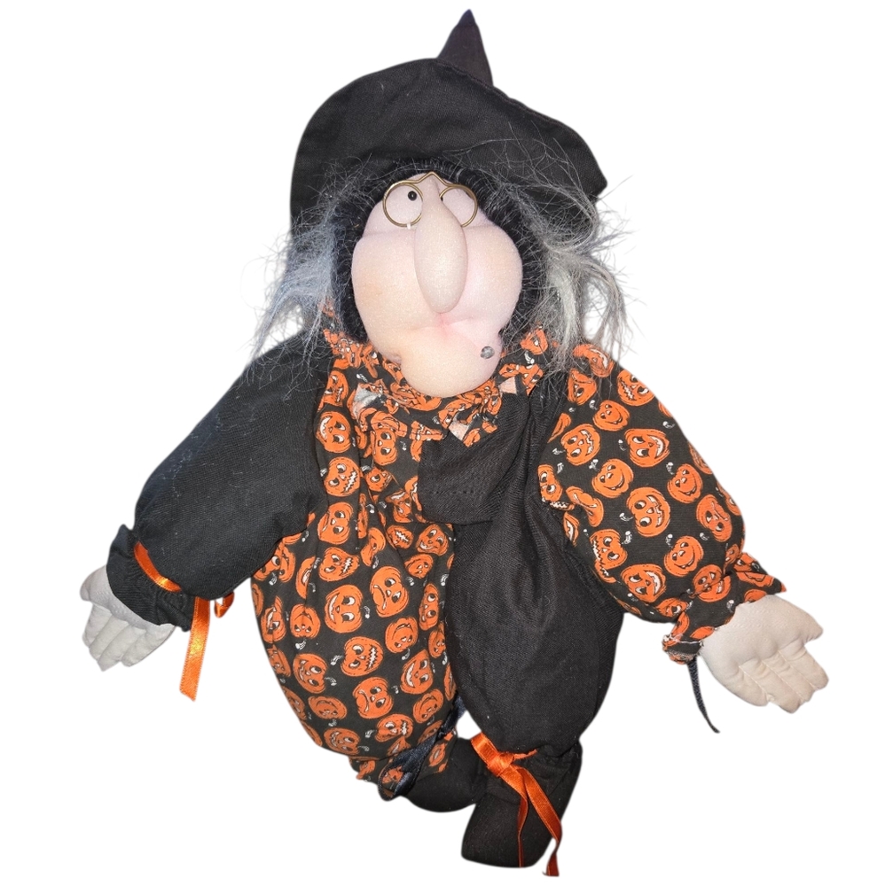 Joelson Ind. Vintage '92 Halloween Fabric Witch Weighted Shelf Sitter 18"X16"X3"